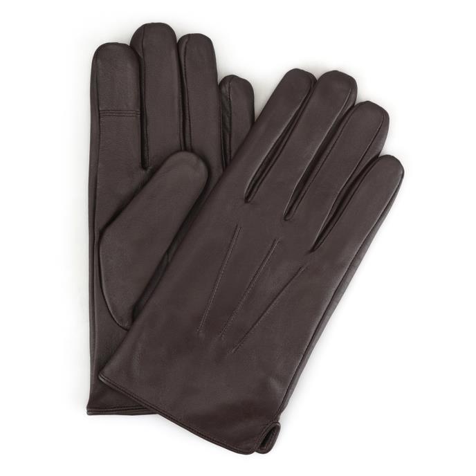Isotoner® Mens Three Point Leather Glove Chocolate Extra Image 1